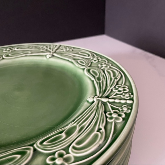 SET of 4 Dinner Plates - Green Dragonfly - Bordallo Pinheiro - Picture 4 of 8